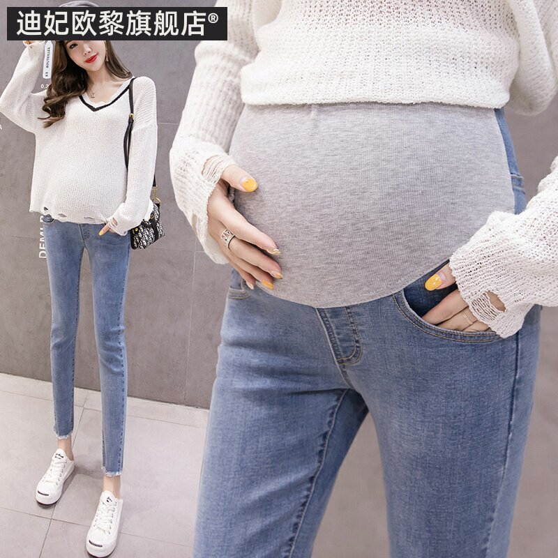 孕妈潮装孕妇九分裤秋装托腹牛仔裤 迪妃欧黎孕妇打底裤
