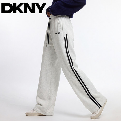 DKNY唐可娜儿灰色休闲裤女2026新款秋季美式慵懒卫裤拼条阔腿裤子 - 图2