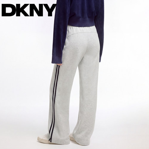 DKNY唐可娜儿灰色休闲裤女2026新款秋季美式慵懒卫裤拼条阔腿裤子 - 图3