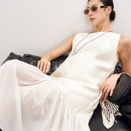 SELLYNEAR孕妇夏季新款连衣裙时尚气质简约无袖拼接孕期背心长裙 - 图3