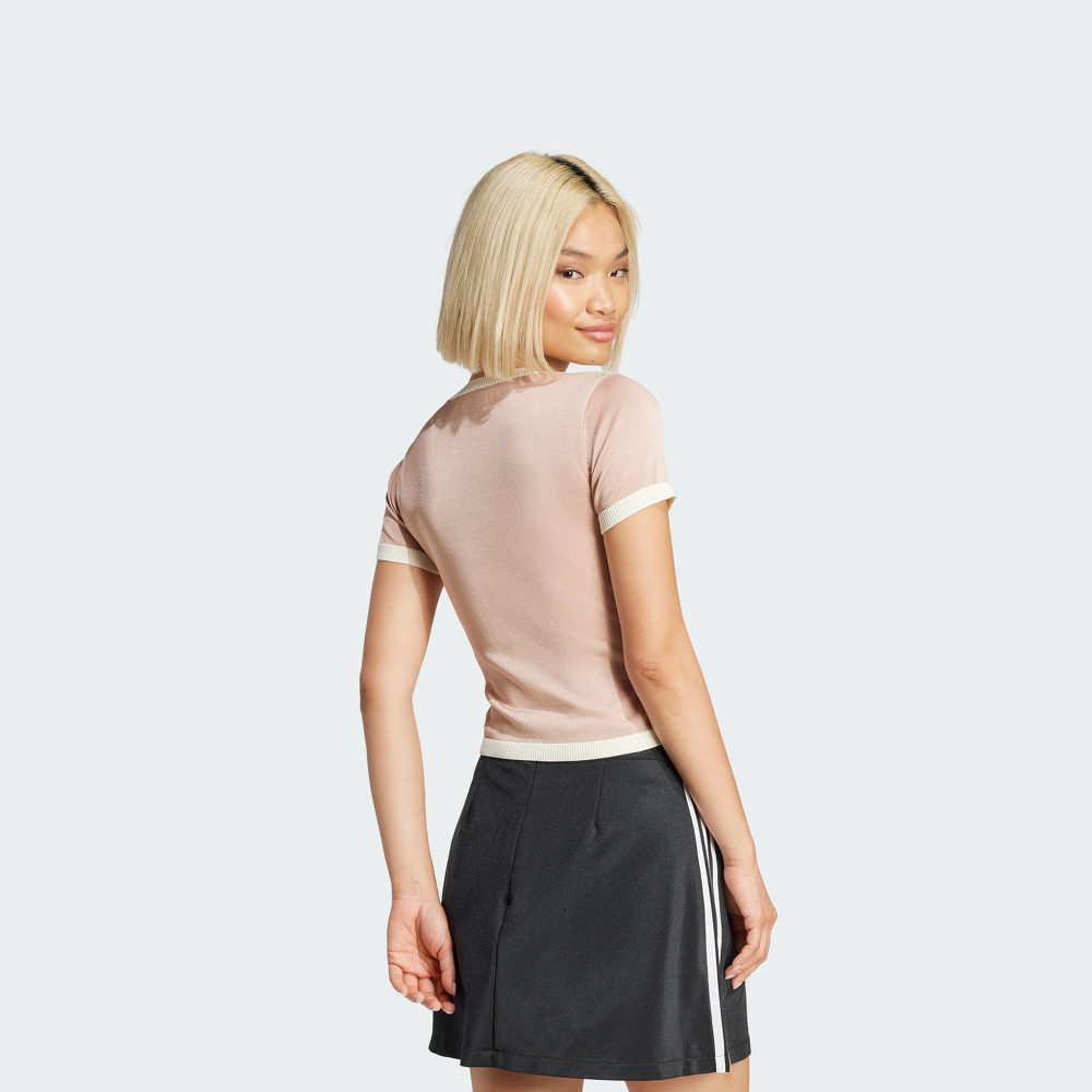 复古三条纹针织上衣短袖T恤女装夏季adidas阿迪达斯官方三叶草