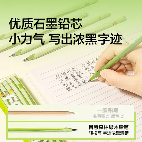 Nusign纽赛目愈森林绿木铅笔加粗铅芯3.2mm一二年级小学生三角杆无铅毒书写正姿小绿杆防污防脏手铅笔绿色 图片 3