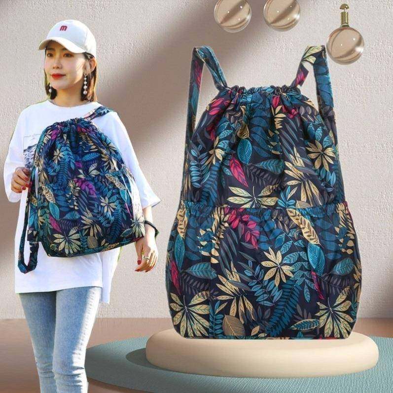 抽绳束口袋花布包中老年双肩包买菜购物袋方便袋大容量防水背包女,淘宝优惠券,粉丝福利购,淘宝优惠卷