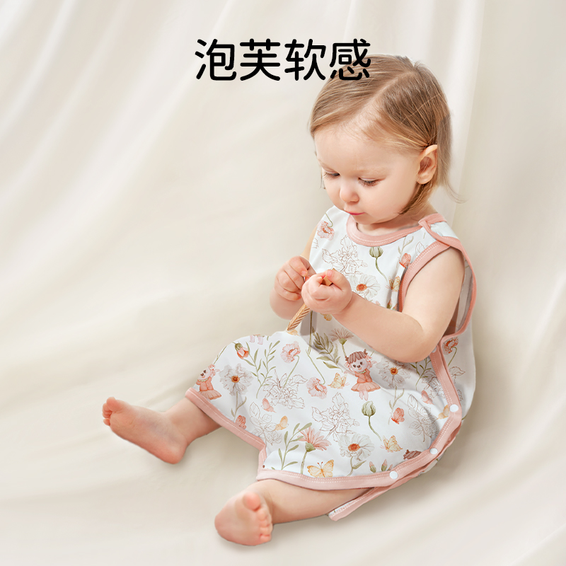 欧孕婴儿背心睡袋竹棉纱布抗菌薄款春夏季儿童无袖睡衣宝宝防踢被
