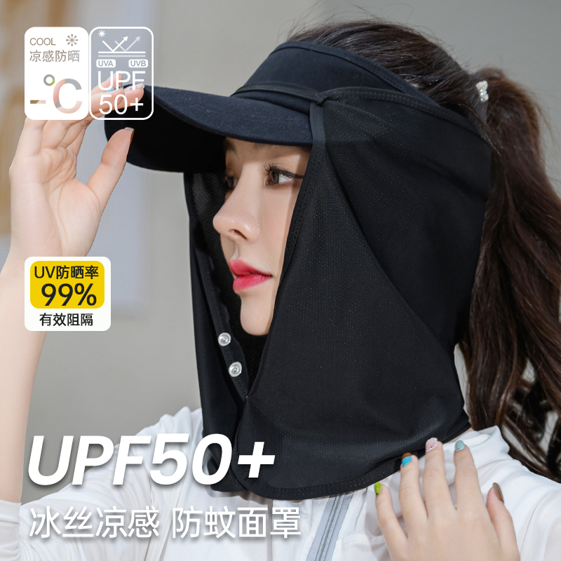 冰丝防晒面罩女夏季防紫外线骑行开车护颈透气遮脸帽子防蚊帘披风 - 图3