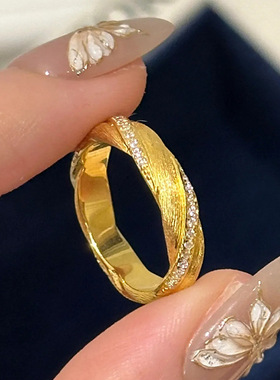 拉丝缠绕麦芽糖戒指中古轻奢高级