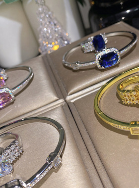 高端设计精工奢华长方金黄锆戒指