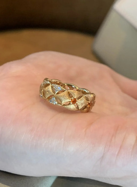 蕾丝镂空戒指老钱风拉丝缎面菱格