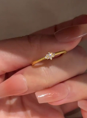 奢华法式复古轻奢雪花点钻素圈戒