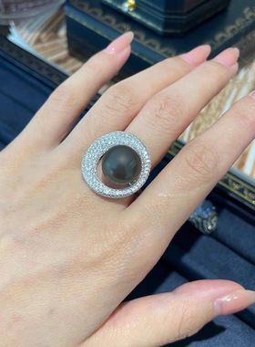 大溪地珍珠戒指女高级感满钻时尚