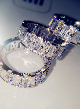 简约闪亮方钻梯形梯方水晶戒指女