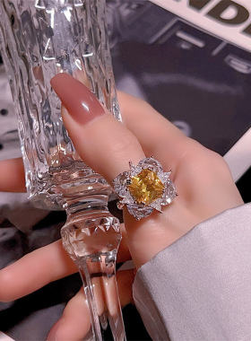 欧美奢华重工彩宝黄钻耳钉项链女