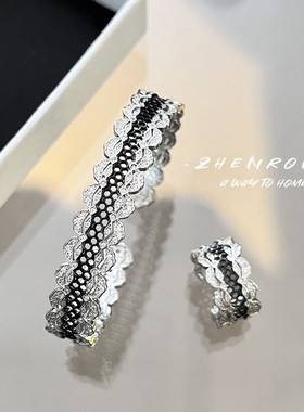 意大利蕾丝花边双色镶钻戒指手镯