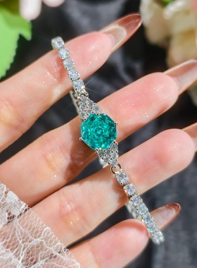 千禧玫瑰切割 帕拉绿八边形锆石项链吊坠 开口戒指耳钉手链四件套