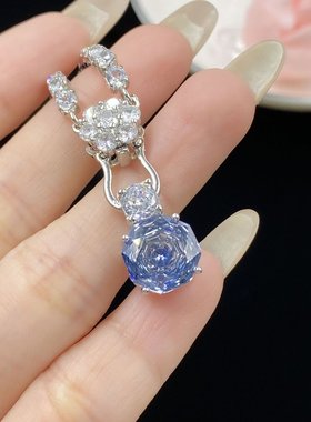 坦桑蓝八边形锆石简约项链吊坠女