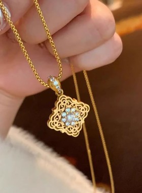 意大利中古拉丝工艺四叶草项链女