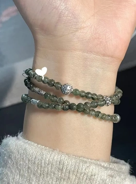 2023新款墨绿色森系小众串珠多层手链女设计高级感冷清系古风手链