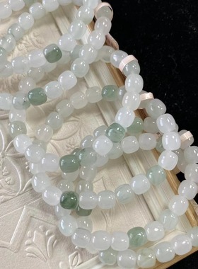 直播天山翠手串女款玉石新疆天然金丝玉白玉圆珠飘花手串