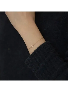 S925纯银镀14K金mini十字架手链女纤细简约百搭小众设计精致手饰