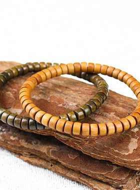 檀木药片珠手串绿檀黑檀新中式情侣手链木质简约学生闺蜜款手饰品