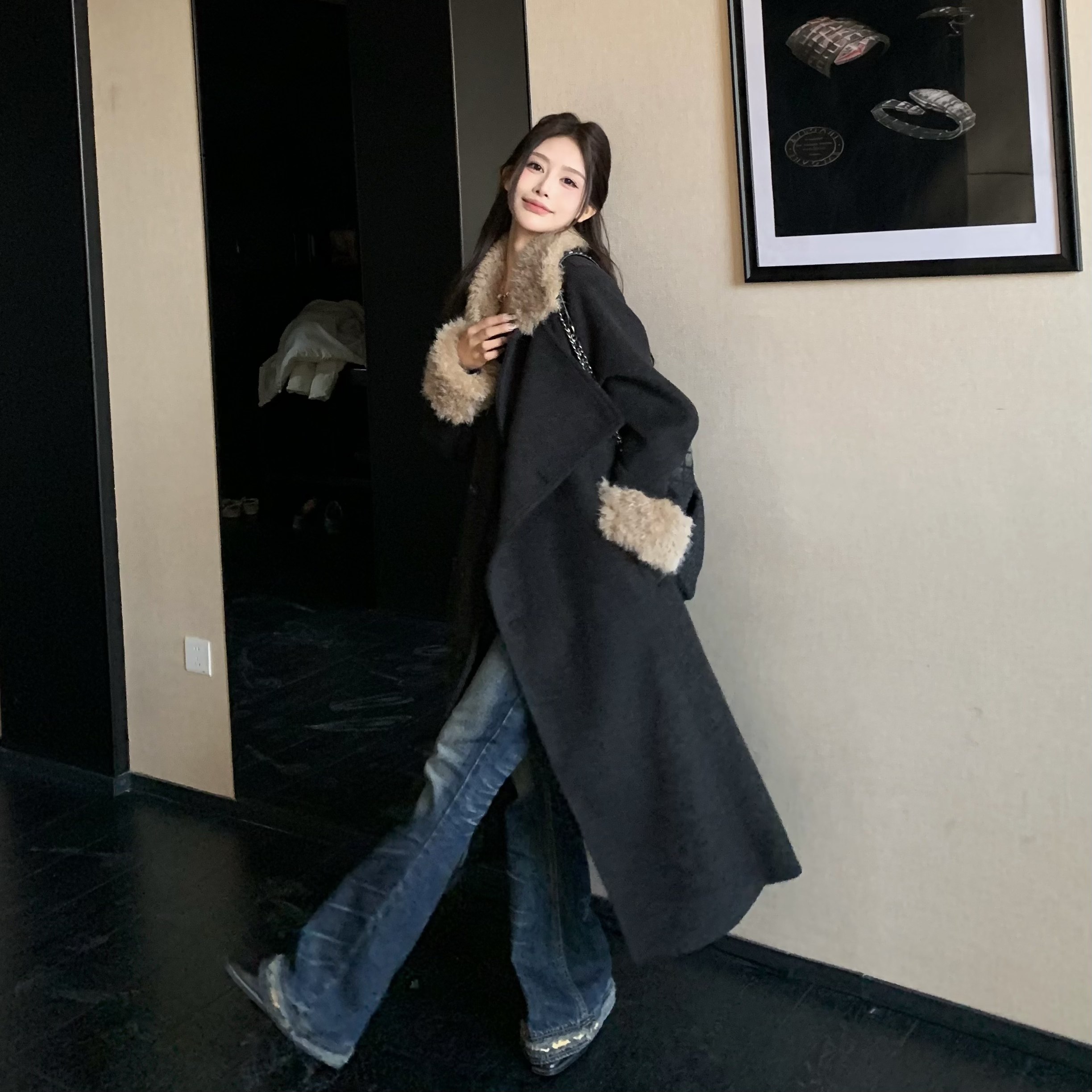 3MER哦哦三妹 韩系英伦风羽绒收腰毛毛领呢子大衣女冬季毛呢外套,淘宝优惠券,粉丝福利购,淘宝优惠卷