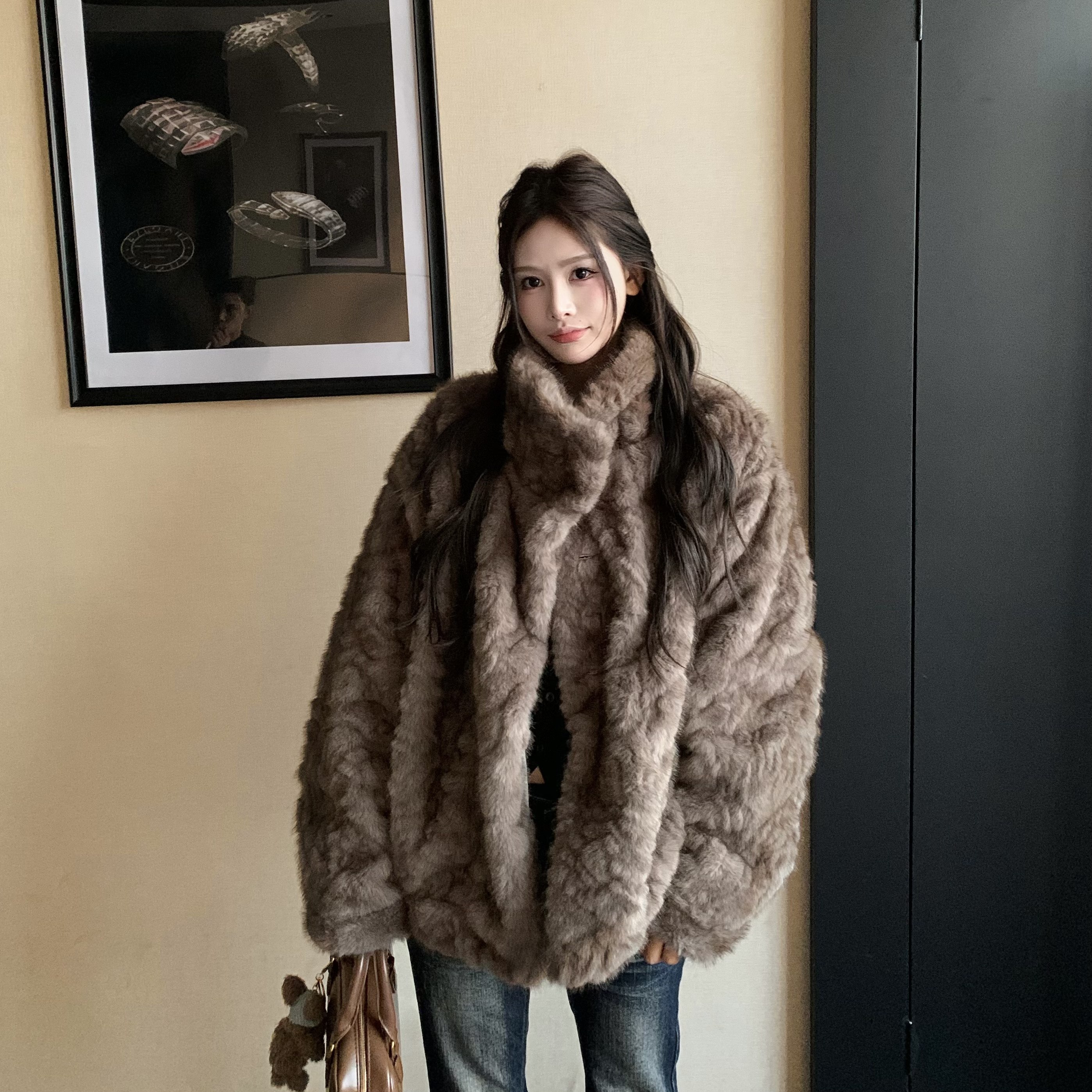 3MER哦哦三妹 两面穿立领毛毛外套女冬季保暖短款派克服环保皮草,淘宝优惠券,粉丝福利购,淘宝优惠卷