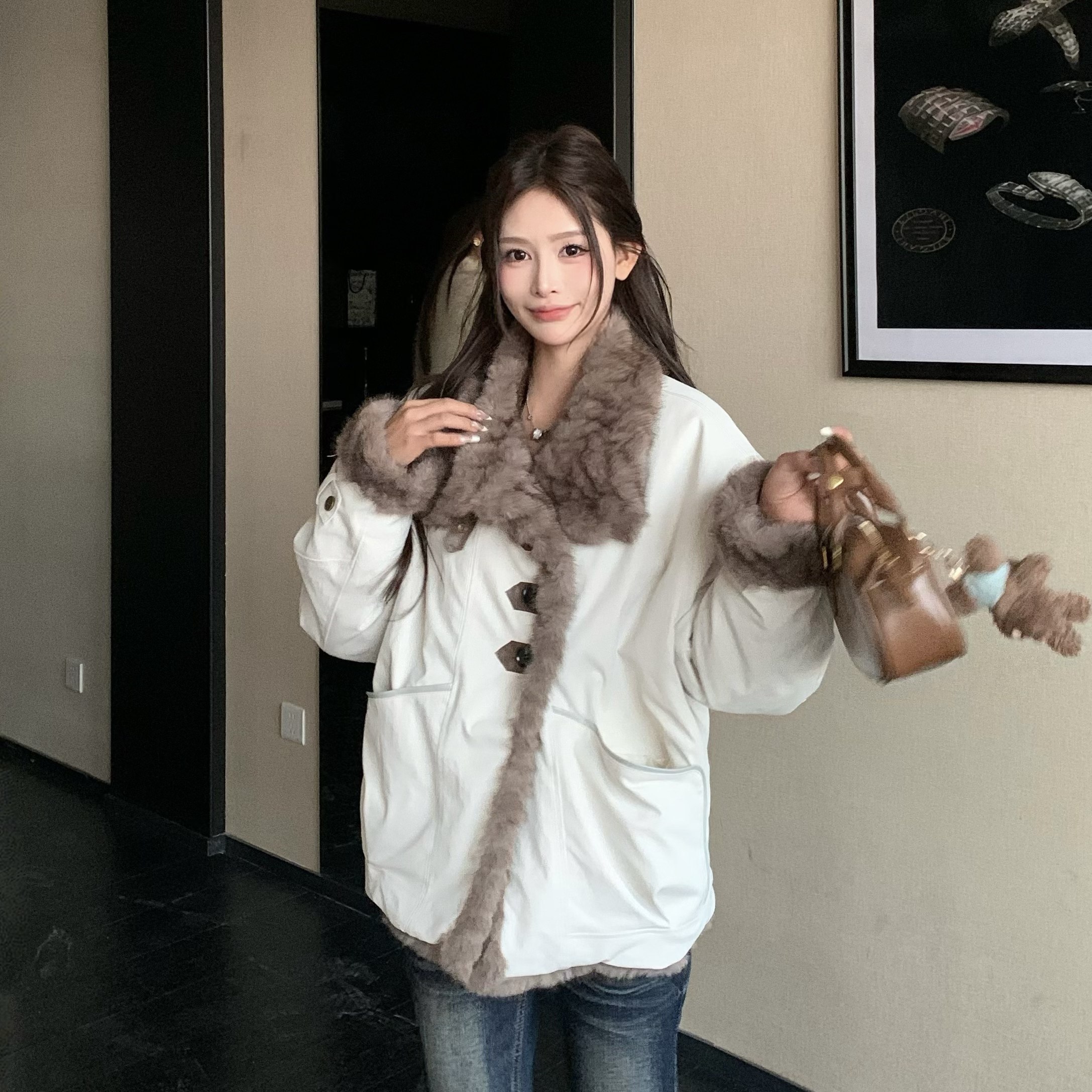 3MER哦哦三妹 两面穿立领毛毛外套女冬季保暖短款派克服环保皮草,淘宝优惠券,粉丝福利购,淘宝优惠卷