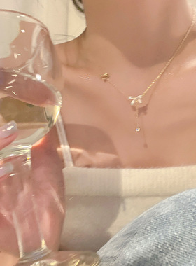 韩版小众蝴蝶结钛钢锁骨链女款