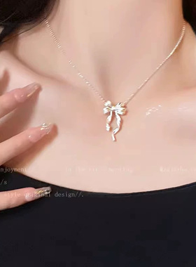韩系轻奢蝴蝶结吊坠锁骨链女款