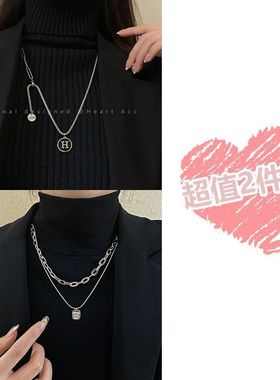 秋冬套装项链双层新款ins几何小众高级设计时尚毛衣气质配饰