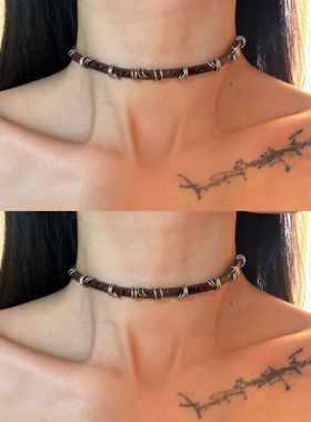 y2k千禧辣妹裂纹皮质choker项圈女亚文化朋克锁骨链颈链