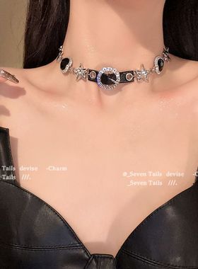 纯欲辣妹黑色朋克choker项链甜酷辣妹美式复古小众设计感项链女