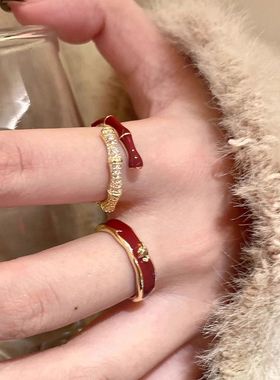 红色安可拉滴釉戒指女款轻奢ins小众设计高级感复古显白食指戒指