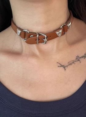 原创千禧辣妹十字架锁骨小众设计项链choker高级朋克复古项圈颈链