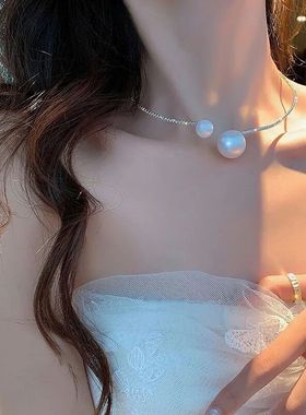 珍珠开口项圈项链女2024新款性感女神夏天颈脖链Choker夸张锁骨链