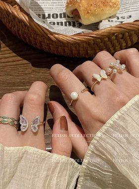 巴洛克珍珠精致女小众设计高级感白贝母开口可调节食指戒复古指环