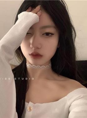 网红ins纯色山茶花短款蕾丝花边choker项圈锁骨链项链颈带颈圈女