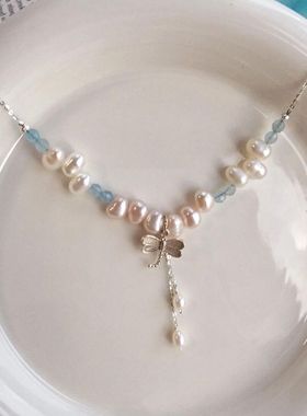 轻舞蜻蜓~复古巴洛克珍珠吊坠项链女2024夏新款小众vintage锁骨链