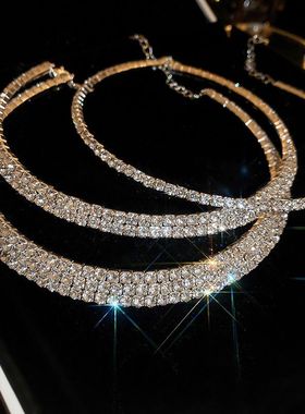 轻奢小众满钻项圈2023年新款高级感项链女款叠戴颈链choker锁骨链