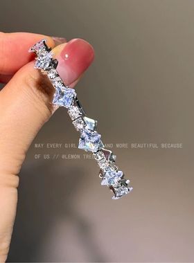 超闪锆石方糖开口手镯女轻奢小众高级感手环新款夏天精致气质手饰