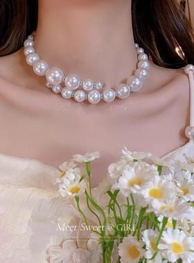 在逃公主~闪钻珍珠流苏项链choker发箍项链俩戴设计感小众轻奢