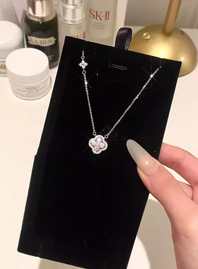 镶钻四叶草s999纯银项链女轻奢小众高级锁骨链生日礼物送闺蜜女友