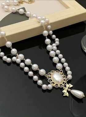 珍珠项链2024新款爆款轻奢小众夸张锁骨链宫廷风华丽复古装饰颈链