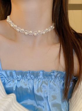 镶钻珍珠爱心项链时尚款颈链女2022年新款潮夏季小众高级感配饰品