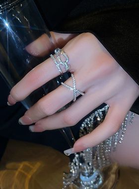 轻奢小众设计2022年新款潮时尚个性戒指女冷淡风交叉高级感食指戒