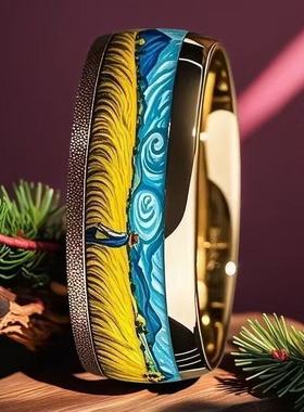 钛钢戒指梵高孤独与希望小众设计高级感情侣百搭时尚指环潮流配饰