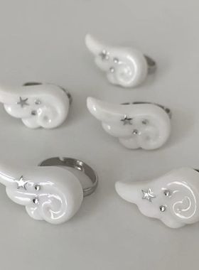 韩系天使翅膀戒指星星个性戒指ins学生可爱设计简约食指开口指环