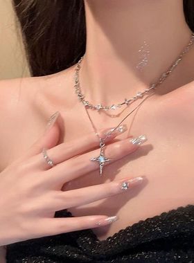 梦幻六芒星锆石项链女层叠新款ins小众设计高级感锁骨链气质颈链