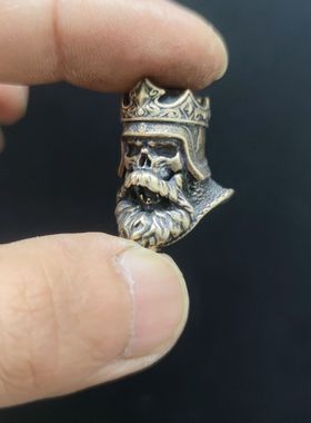 黄铜做旧国王武士头盔刀坠 汽车钥匙扣大胡子皇冠吊坠挂坠EDC伞坠