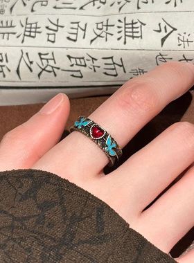 中古vintage复古做旧灵蛇开口戒指女秋冬轻奢小众设计感食指戒指